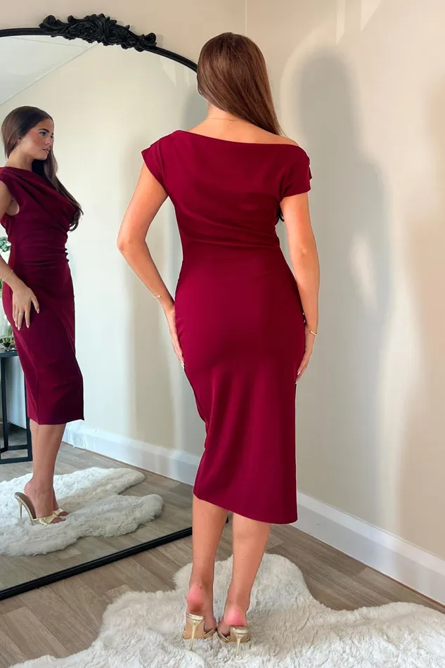 Girl In Mind Bodycon Dresses Ariana Asymmetric Midi Dress Wine 8211 Women
