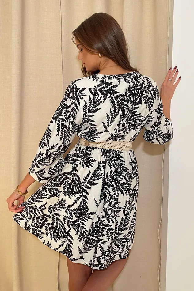 Girl In Mind CoOrds Billy Belted 34 Sleeve Mini Shirt Dress In Mono Floral 8211 Women