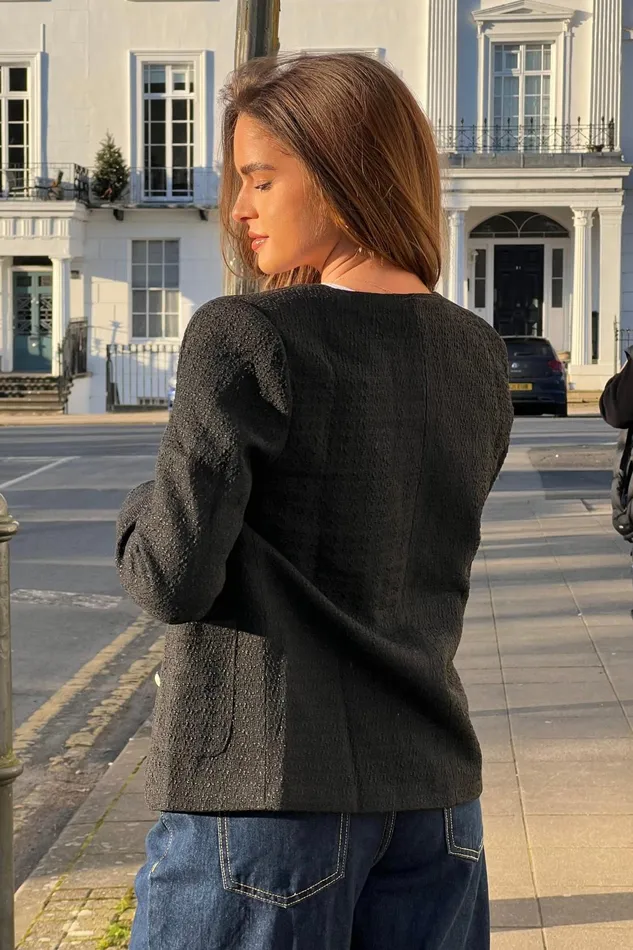 Girl In Mind Jackets Florence Black Button Detail Blazer 8211 Women