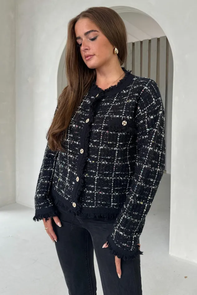 Girl In Mind Jackets Zya Black Knit Gold Button Jacket 8211 Women