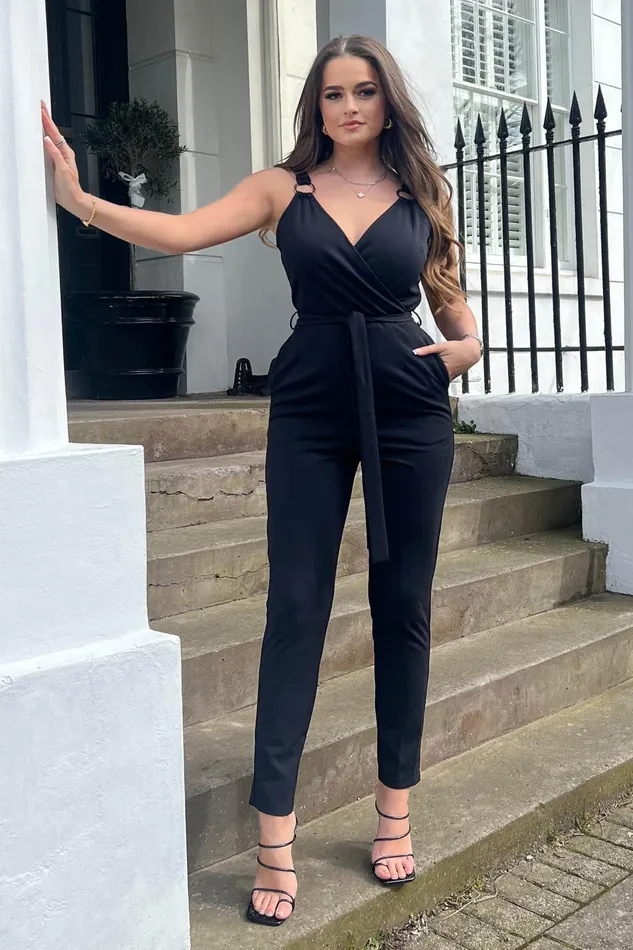 Girl In Mind Jumpsuits and Playsuits Alexa Ring Detail Wrap Neck Jumpsuit 8211 Women