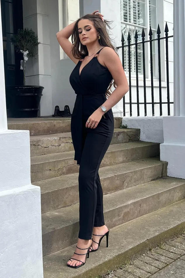 Girl In Mind Jumpsuits and Playsuits Alexa Ring Detail Wrap Neck Jumpsuit 8211 Women