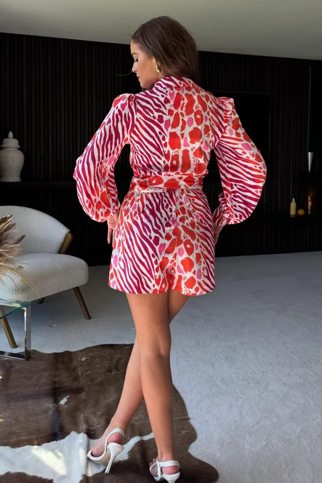 Girl In Mind Jumpsuits and Playsuits Chester Red Animal Belted Playsuit 8211 Women