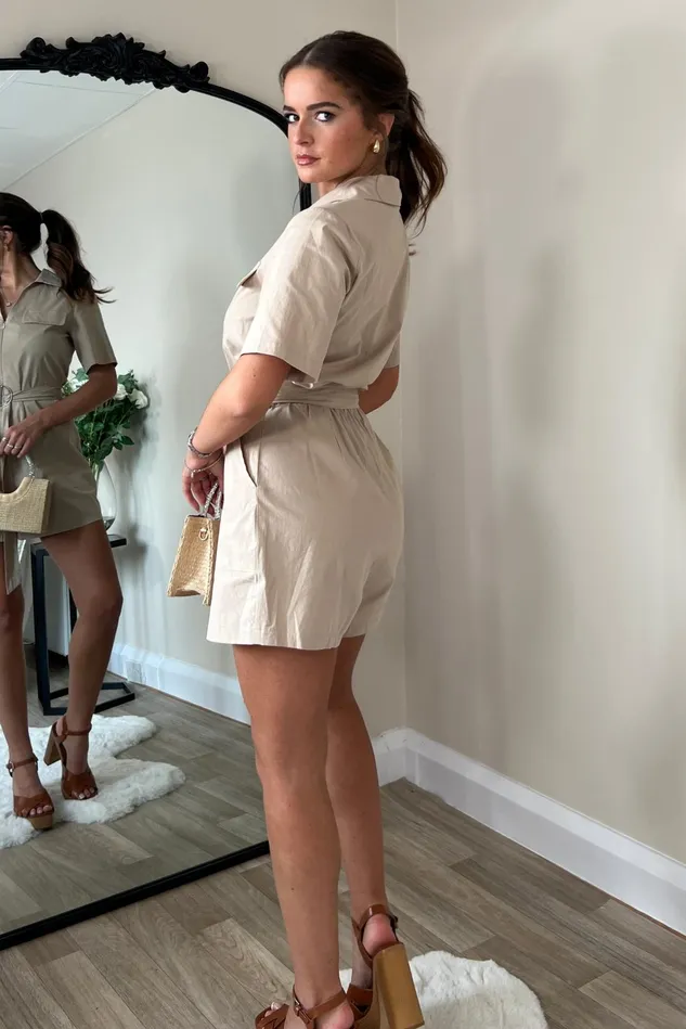 Girl In Mind Jumpsuits and Playsuits Clementine Sand Utility Style Playsuit 8211 Women