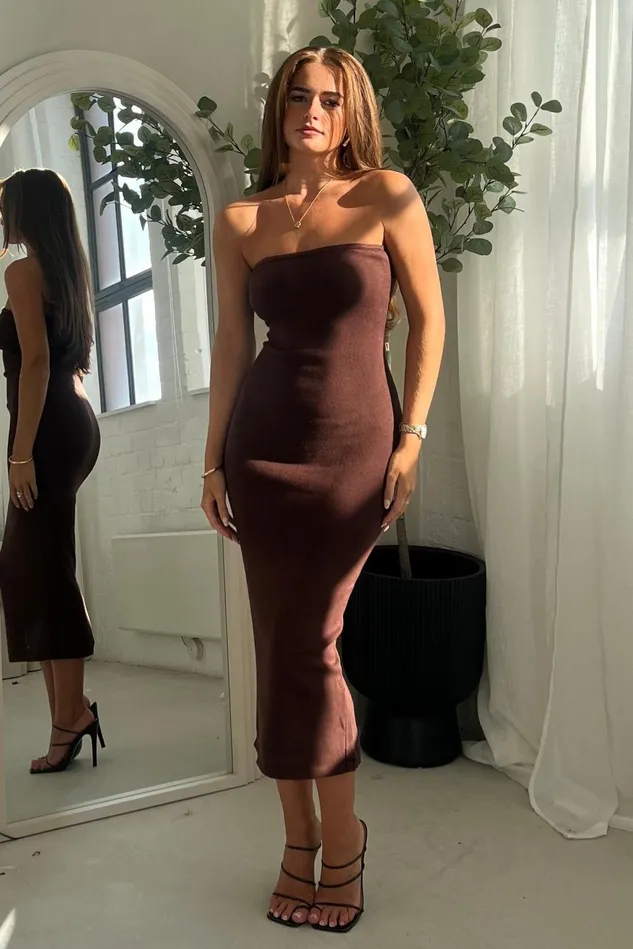 Girl In Mind Knitwear Caroline Bardot Dress Brown 8211 Women