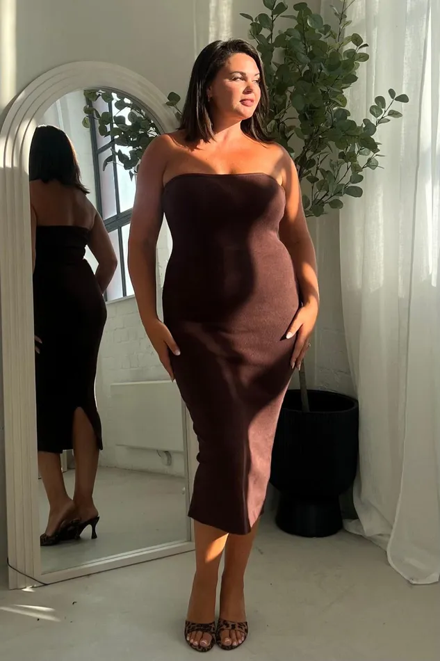 Girl In Mind Knitwear Caroline Bardot Dress Brown 8211 Women