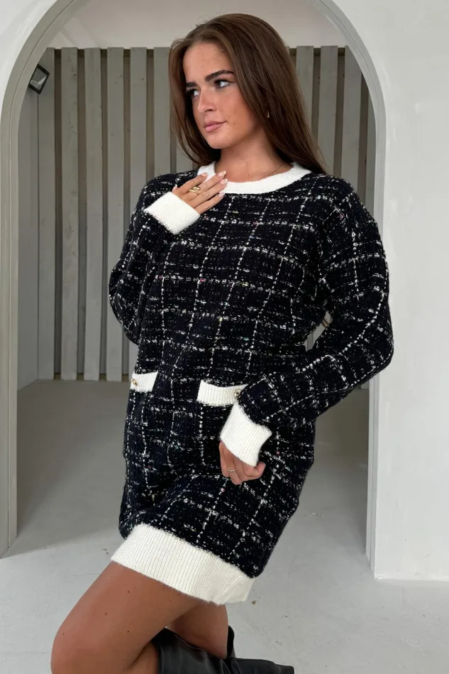 Girl In Mind Knitwear Cora Black and Cream Knit Jumper Dress 8211 Women