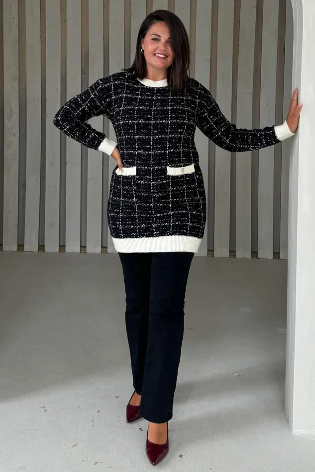 Girl In Mind Knitwear Cora Black and Cream Knit Jumper Dress 8211 Women