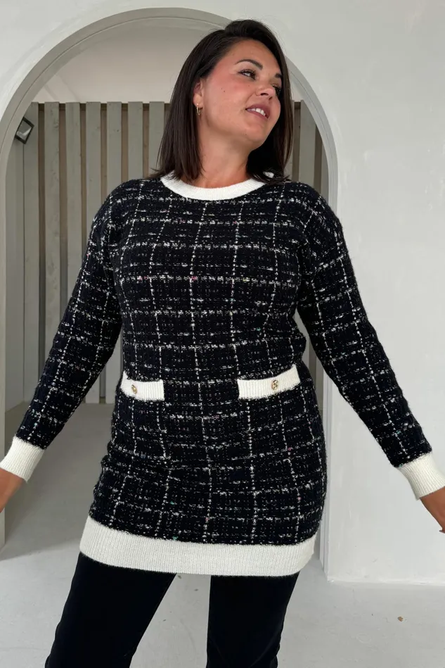 Girl In Mind Knitwear Cora Black and Cream Knit Jumper Dress 8211 Women