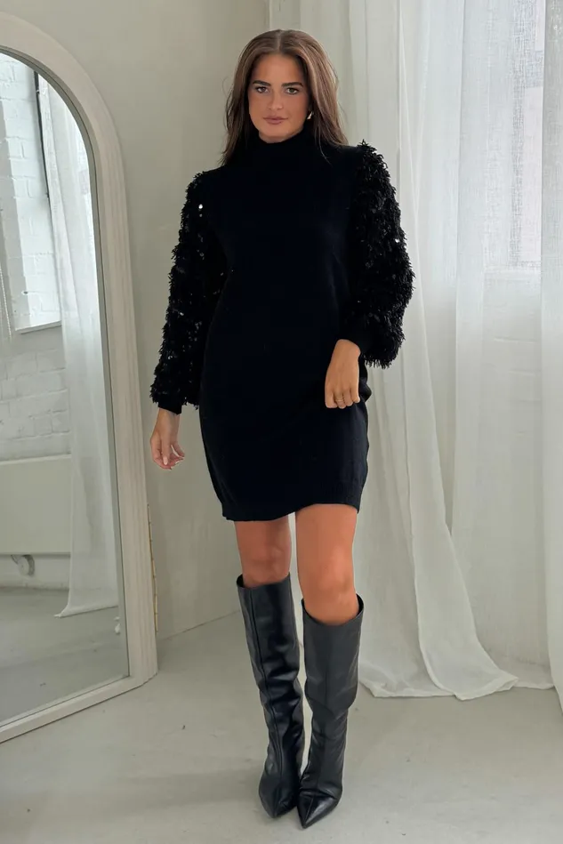 Girl In Mind Knitwear Emily Sequin Detail Jumper Dress Black 8211 Women