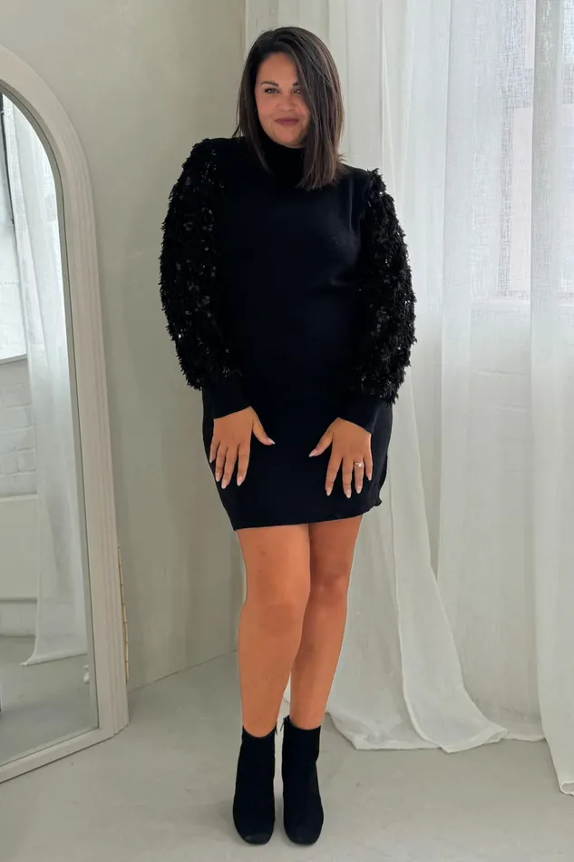Girl In Mind Knitwear Emily Sequin Detail Jumper Dress Black 8211 Women