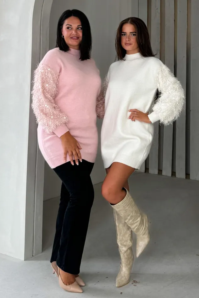 Girl In Mind Knitwear Emmy Pink Knit Textured Sleeve Jumper Dress 8211 Women