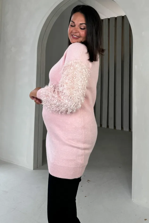 Girl In Mind Knitwear Emmy Pink Knit Textured Sleeve Jumper Dress 8211 Women