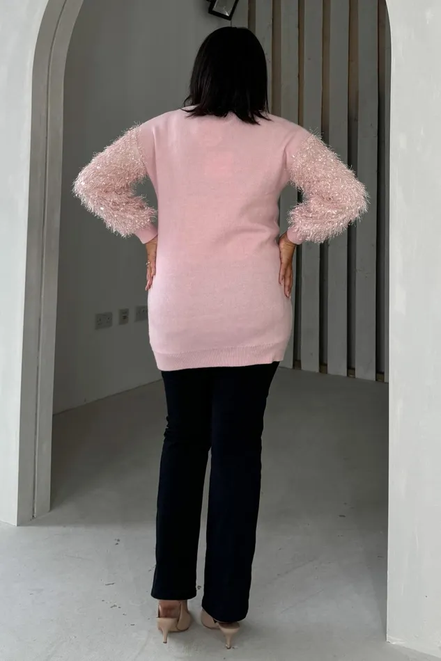 Girl In Mind Knitwear Emmy Pink Knit Textured Sleeve Jumper Dress 8211 Women