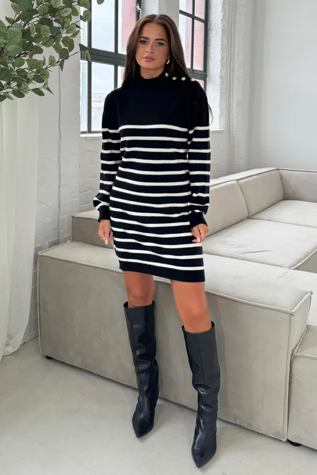 Girl In Mind Knitwear Fallon Black With Cream Stripe Knit Jumper Dress 8211 Women Girl In Mind Knitwear Fallon Black With Cream Stripe Knit Jumper Dress 8211 Women