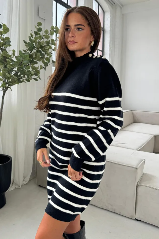 Girl In Mind Knitwear Fallon Black With Cream Stripe Knit Jumper Dress 8211 Women Girl In Mind Knitwear Fallon Black With Cream Stripe Knit Jumper Dress 8211 Women