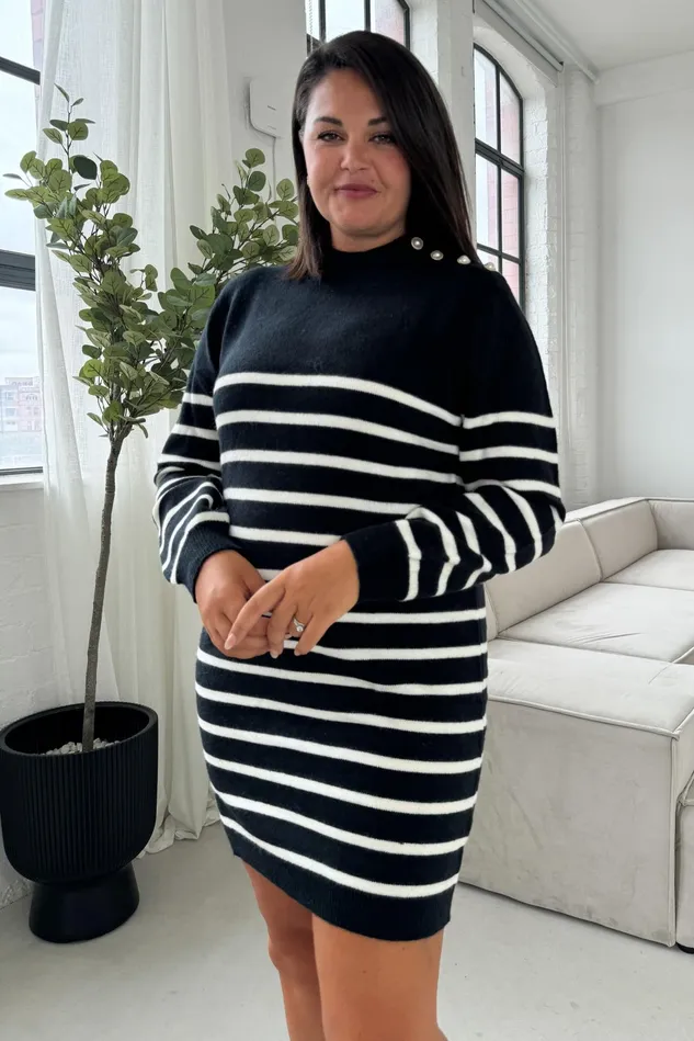 Girl In Mind Knitwear Fallon Black With Cream Stripe Knit Jumper Dress 8211 Women Girl In Mind Knitwear Fallon Black With Cream Stripe Knit Jumper Dress 8211 Women