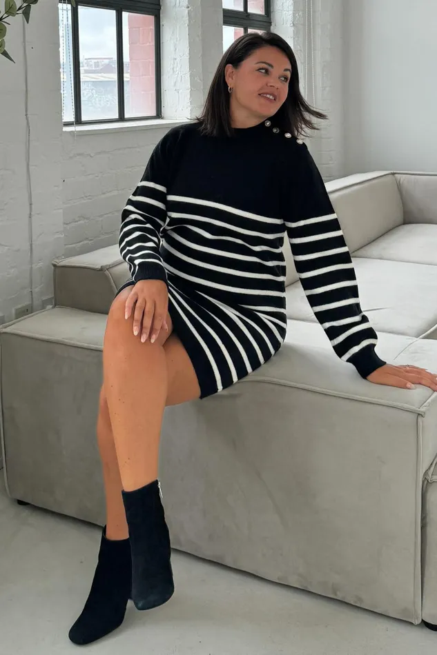 Girl In Mind Knitwear Fallon Black With Cream Stripe Knit Jumper Dress 8211 Women Girl In Mind Knitwear Fallon Black With Cream Stripe Knit Jumper Dress 8211 Women