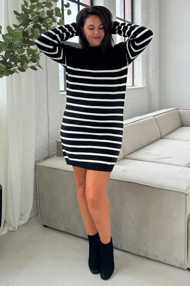 Girl In Mind Knitwear Fallon Black With Cream Stripe Knit Jumper Dress 8211 Women Girl In Mind Knitwear Fallon Black With Cream Stripe Knit Jumper Dress 8211 Women