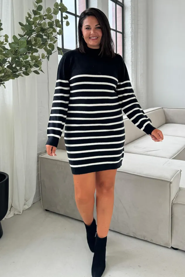 Girl In Mind Knitwear Fallon Black With Cream Stripe Knit Jumper Dress 8211 Women Girl In Mind Knitwear Fallon Black With Cream Stripe Knit Jumper Dress 8211 Women