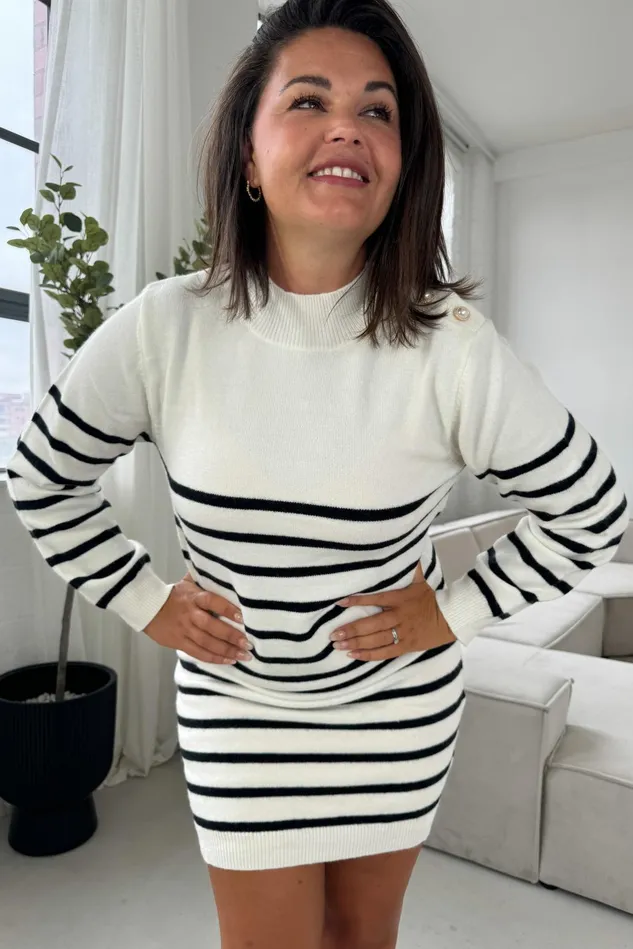 Girl In Mind Knitwear Fallon Cream With Black Stripe Knit Jumper Dress 8211 Women Girl In Mind Knitwear Fallon Cream With Black Stripe Knit Jumper Dress 8211 Women