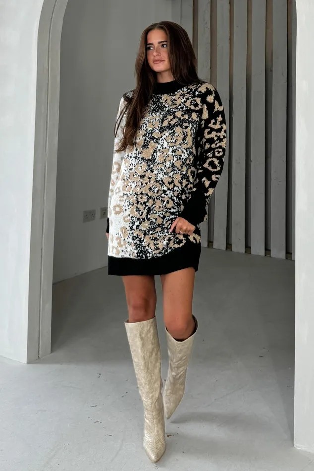 Girl In Mind Knitwear Mavis Black Leopard Jumper Dress 8211 Women