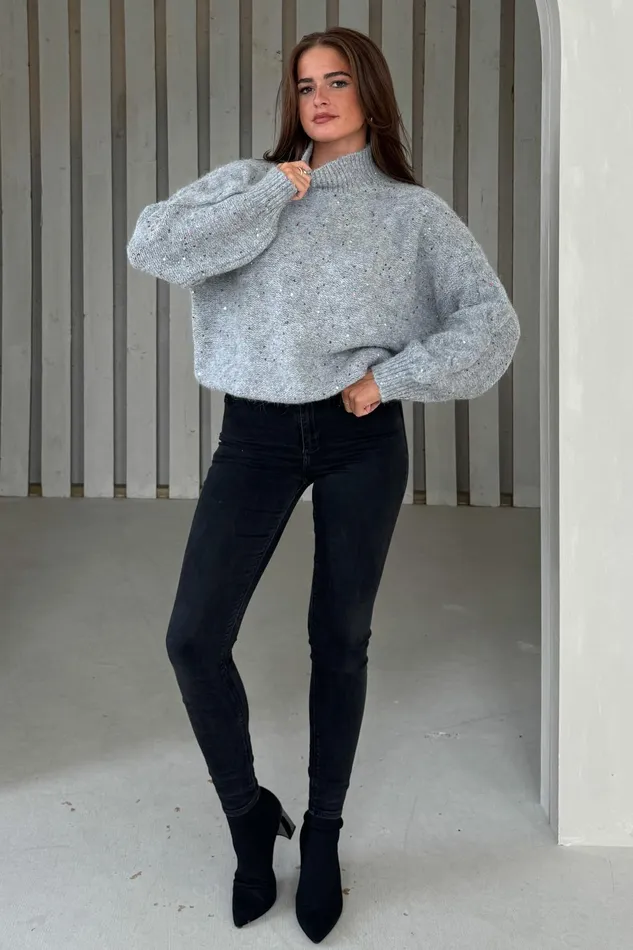 Girl In Mind Knitwear Sonya Grey Speckled Sequin Knit Jumper 8211 Women