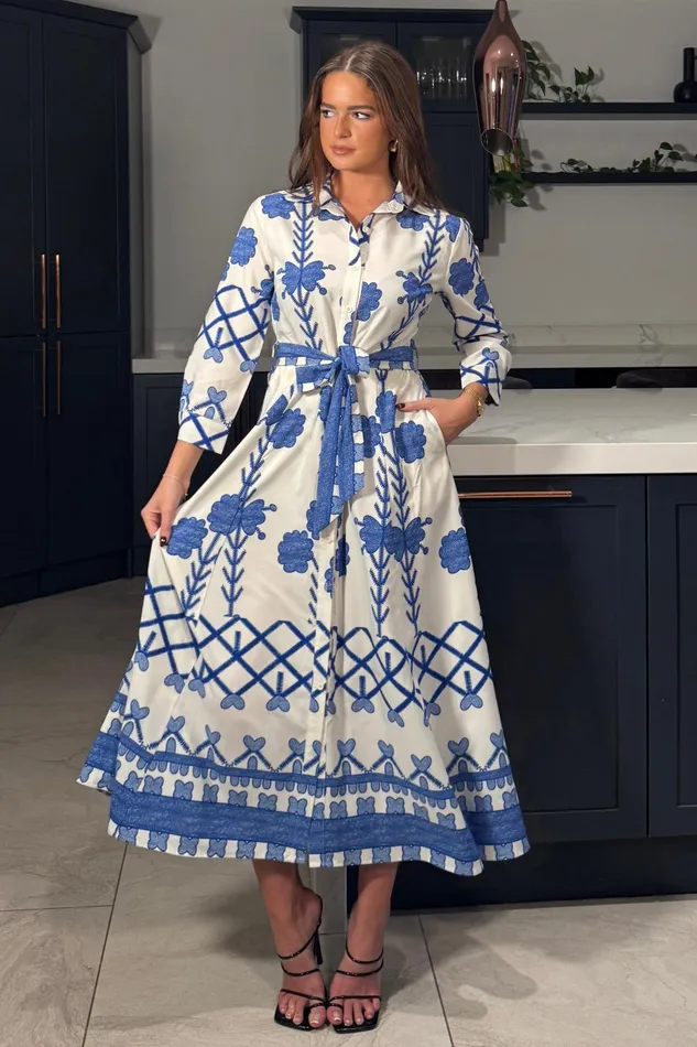 Girl In Mind Maxi Dresses Angela Blue Floral Shirt Maxi Dress 8211 Women