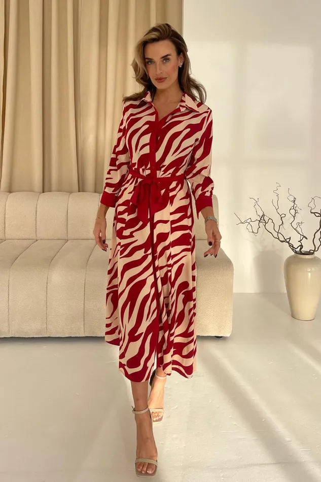 Girl In Mind Maxi Dresses Angela Red Animal Shirt Maxi Dress 8211 Women