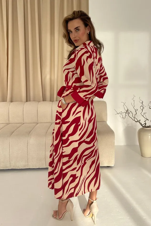 Girl In Mind Maxi Dresses Angela Red Animal Shirt Maxi Dress 8211 Women