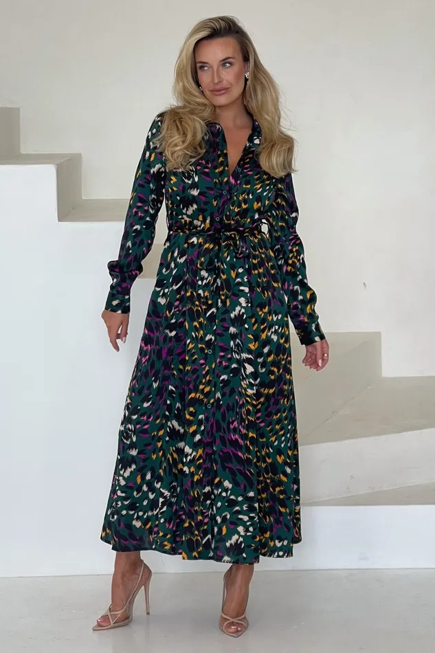 Girl In Mind Maxi Dresses Brielle Green Animal Shirt Midi Dress 8211 Women