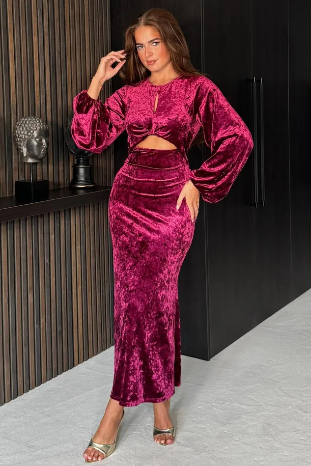 Girl In Mind Maxi Dresses Clara Cutout Maxi Dress Wine Velvet 8211 Women