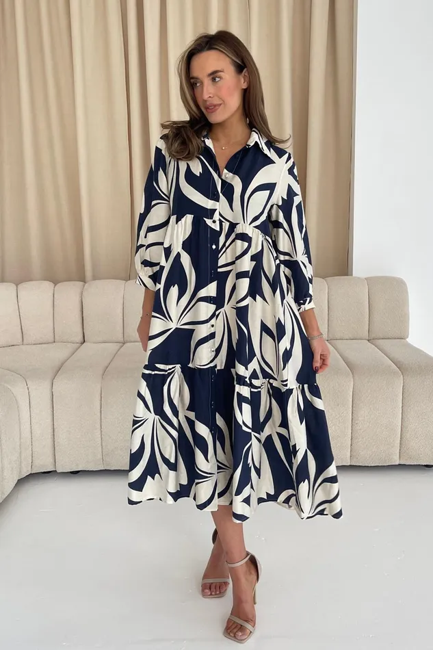 Girl In Mind Maxi Dresses Emery 34 Sleeve Smock Maxi Shirt Dress Navy 8211 Women Girl In Mind Maxi Dresses Emery 34 Sleeve Smock Maxi Shirt Dress Navy 8211 Women