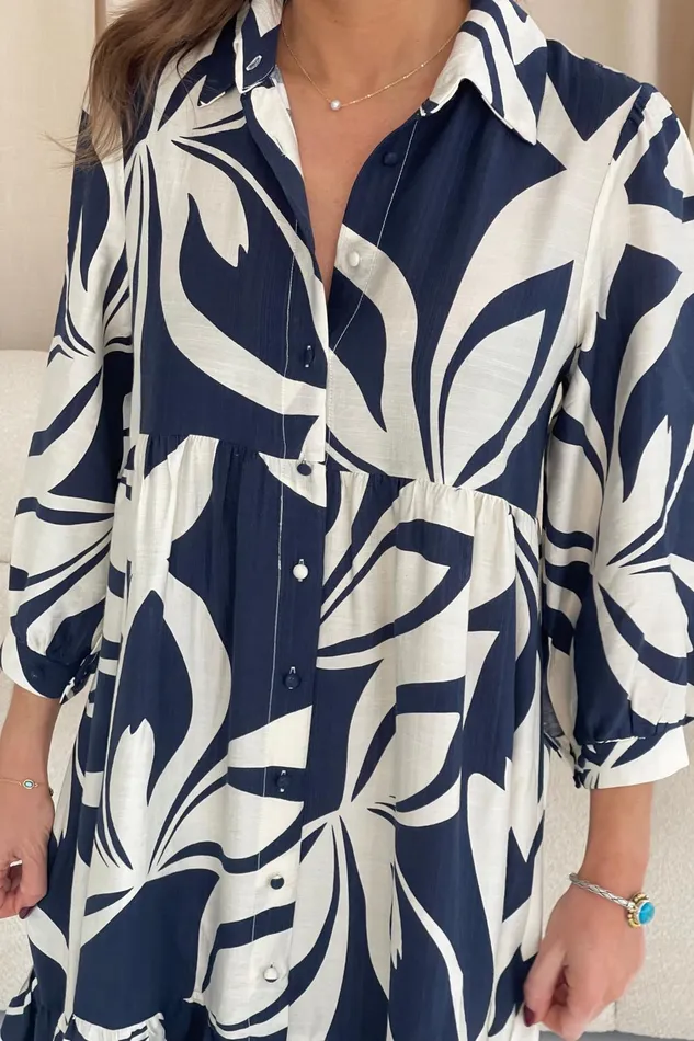 Girl In Mind Maxi Dresses Emery 34 Sleeve Smock Maxi Shirt Dress Navy 8211 Women