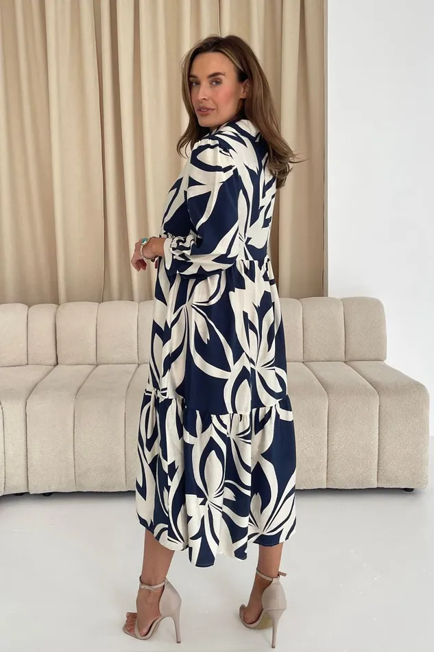 Girl In Mind Maxi Dresses Emery 34 Sleeve Smock Maxi Shirt Dress Navy 8211 Women