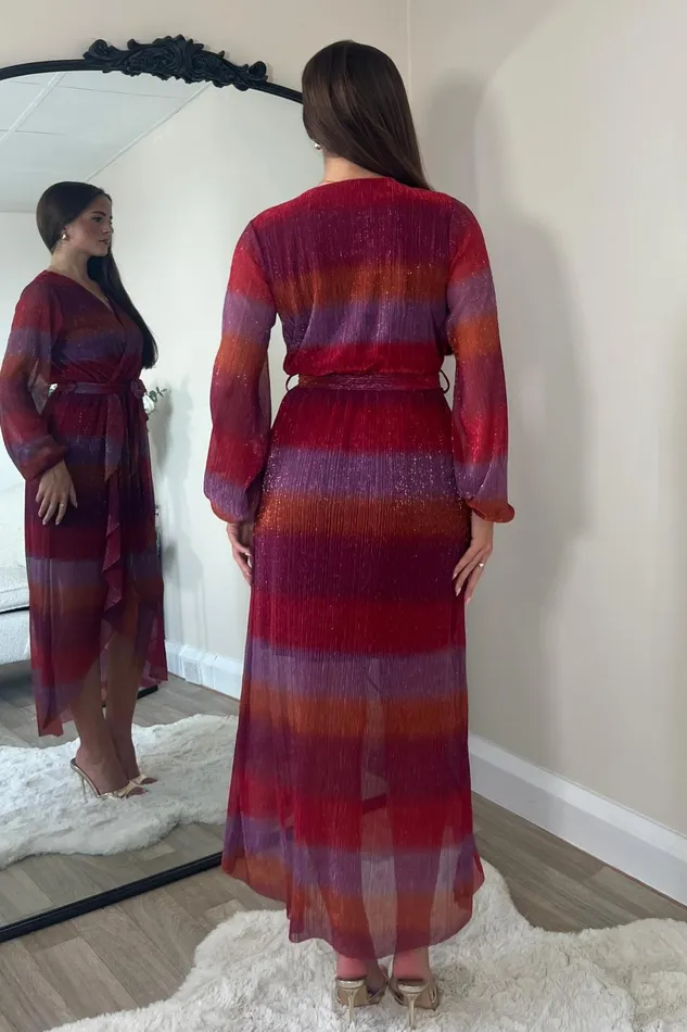 Girl In Mind Maxi Dresses Erin Multi Shimmer Split Hem Frill Detail Maxi Dress 8211 Women