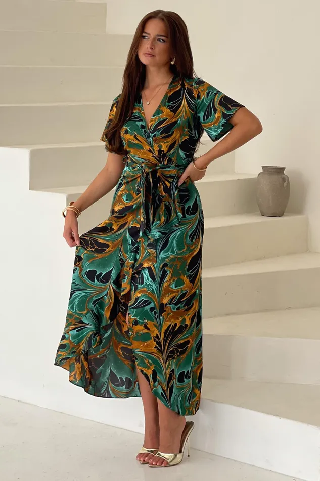 Girl In Mind Maxi Dresses Farrah Green Marble Print Maxi Dress 8211 Women