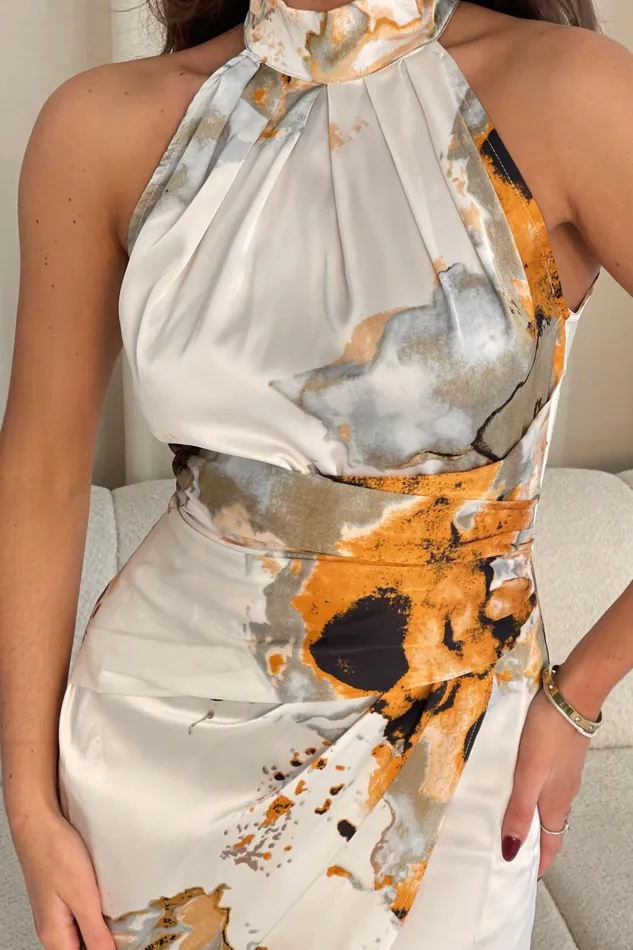 Girl In Mind Midi Dresses Alessia Halter Neck Midi Dress In Grey Marble 8211 Women