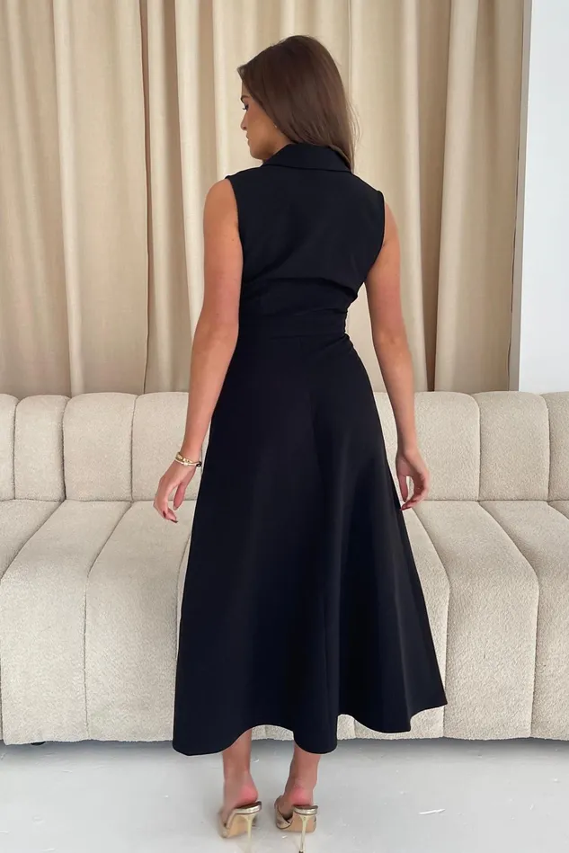 Girl In Mind Midi Dresses Cameron Collared Tailored Shirt Dress Black 8211 Women