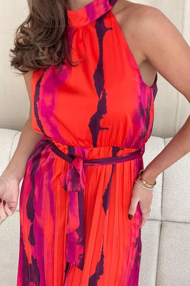 Girl In Mind Midi Dresses Carla Red Marble Pleated Midi Dress 8211 Women