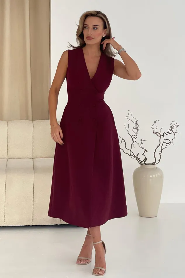 Girl In Mind Midi Dresses Hazel Tailored Sleeveless Midi Dress Wine 8211 Women
