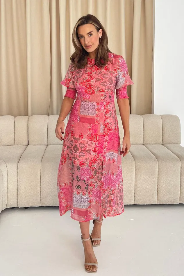 Girl In Mind Midi Dresses Shayla Pink Paisley Print Shirred Cuff Midi Dress 8211 Women Girl In Mind Midi Dresses Shayla Pink Paisley Print Shirred Cuff Midi Dress 8211 Women