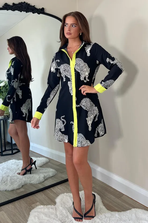 Girl In Mind Mini Dresses Alana Cheetah Print Mini Shirt Dress Black 8211 Women Girl In Mind Mini Dresses Alana Cheetah Print Mini Shirt Dress Black 8211 Women