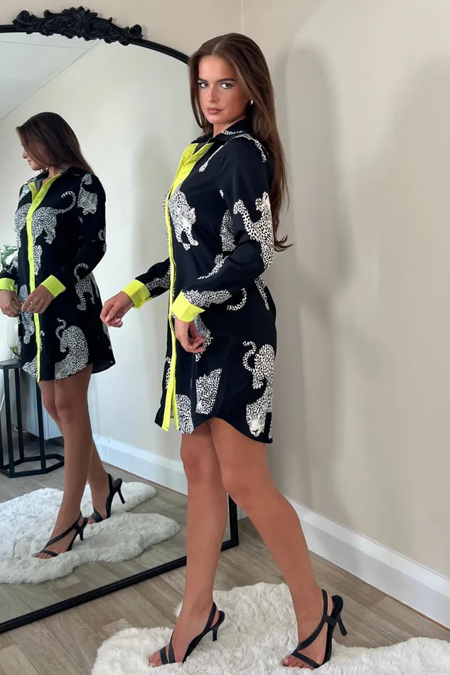 Girl In Mind Mini Dresses Alana Cheetah Print Mini Shirt Dress Black 8211 Women