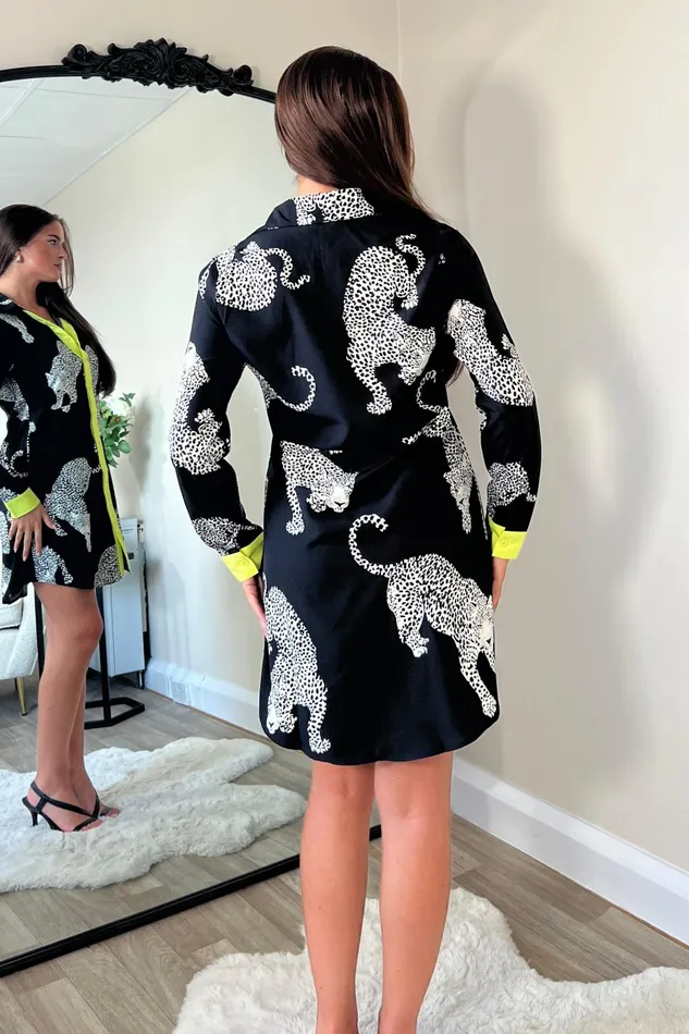 Girl In Mind Mini Dresses Alana Cheetah Print Mini Shirt Dress Black 8211 Women