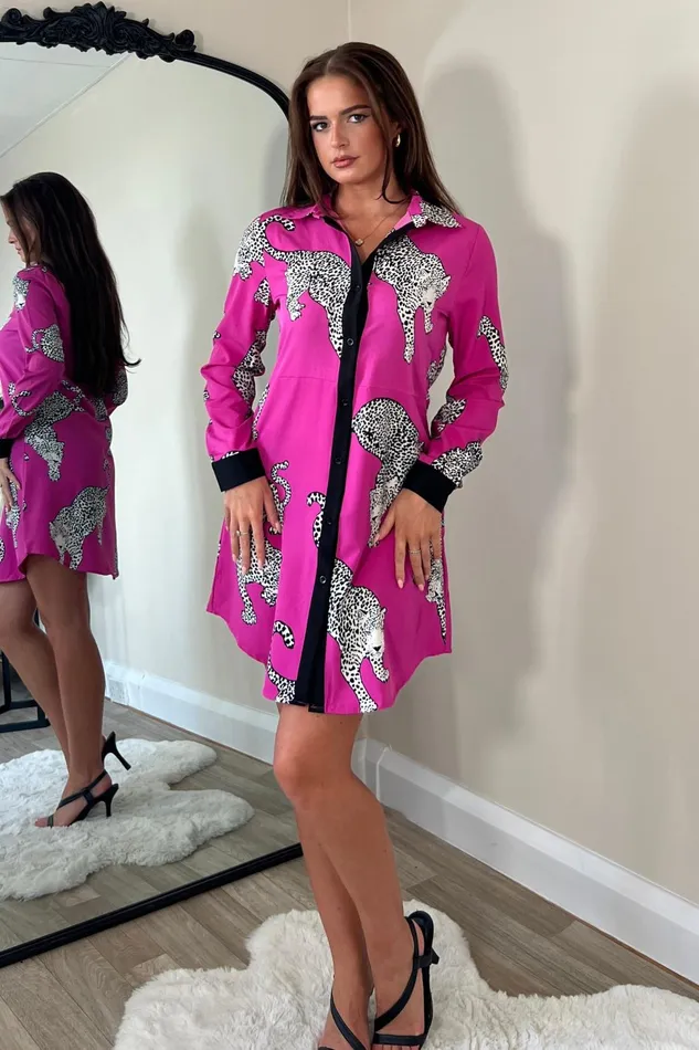 Girl In Mind Mini Dresses Alana Pink Cheetah Print Mini Shirt Dress 8211 Women Girl In Mind Mini Dresses Alana Pink Cheetah Print Mini Shirt Dress 8211 Women