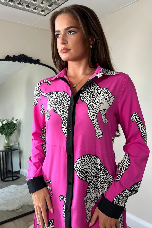 Girl In Mind Mini Dresses Alana Pink Cheetah Print Mini Shirt Dress 8211 Women