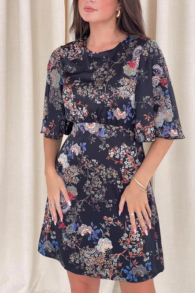 Girl In Mind Mini Dresses Britney Black Floral Short Sleeve Mini Dress 8211 Women