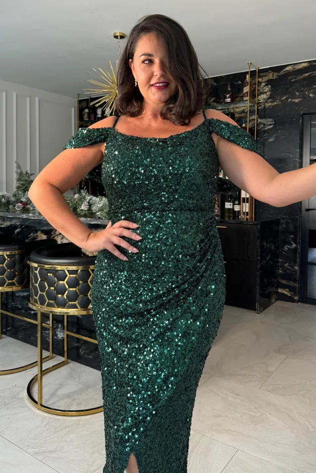 Girl In Mind Sequin Dresses Camila Green Sequin Wrap Over Midi Dress 8211 Women