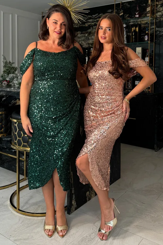 Girl In Mind Sequin Dresses Camila Green Sequin Wrap Over Midi Dress 8211 Women